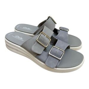 Clarks Cloudsteppers Drift Buckle Slide Sandals Gray Size 10